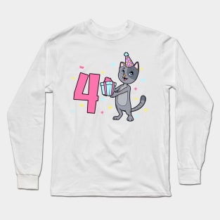 I am 4 with cat - girl birthday 4 years old Long Sleeve T-Shirt